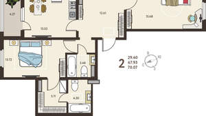 2-к квартира, вторичка, 70м2, 17/18 этаж