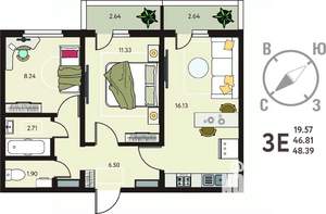 2-к квартира, вторичка, 48м2, 8/17 этаж