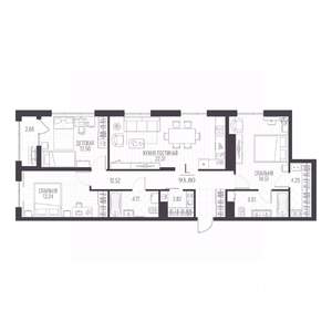 3-к квартира, вторичка, 90м2, 4/6 этаж