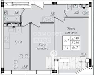 2-к квартира, вторичка, 55м2, 1/10 этаж