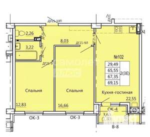 3-к квартира, вторичка, 69м2, 2/10 этаж