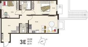 2-к квартира, вторичка, 68м2, 1/18 этаж