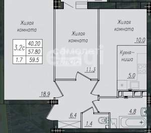 3-к квартира, вторичка, 60м2, 1/10 этаж