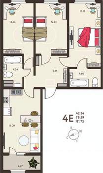 3-к квартира, вторичка, 82м2, 7/18 этаж