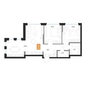 2-к квартира, вторичка, 64м2, 10/16 этаж