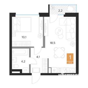 1-к квартира, вторичка, 38м2, 7/16 этаж